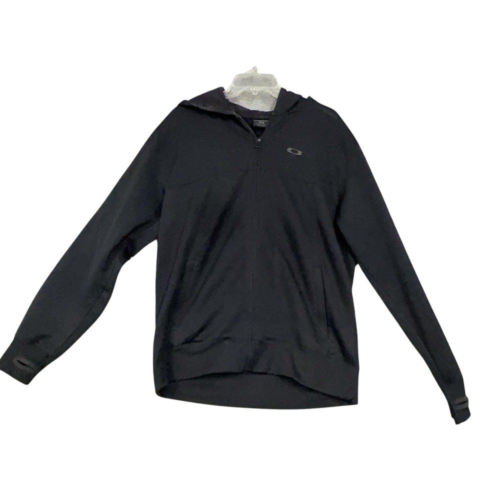 Oakley Hoodie Mens Medium Black Full Zip Fleece Logo Thumbholes Sweatshirt